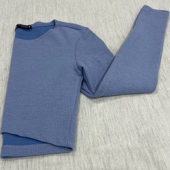 Zara Ribbed Blue Crop Top - Picture 3 of 4